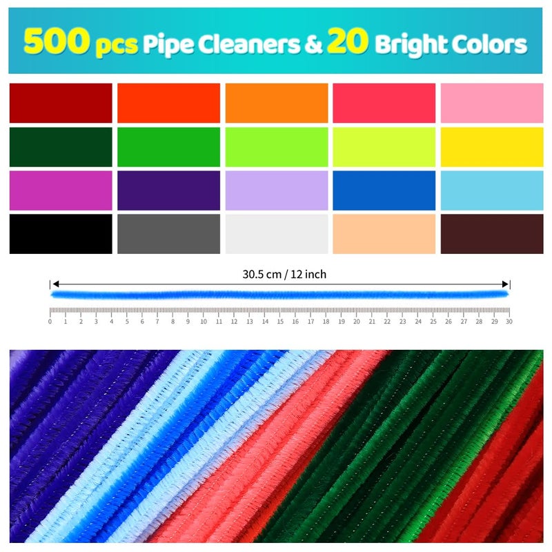 IOOLEEM Iooleem 500pcs Multi-Colored Pipe Cleaners, Chenille Stems, Pipe Cleaners for Crafts, Pipe Cleaner Crafts, Art and Craft Supplies.  - Image 2
