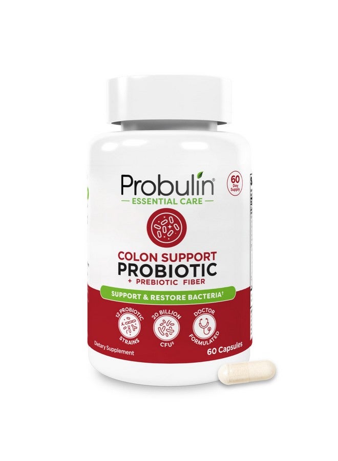 Probulin مكمل بروبيولين لدعم القولون، بروبيوتيك يومي، صحة الجهاز الهضمي والمناعة، كبسولات بروبيوتيك للرجال والنساء، 20 مليار وحدة تشكيل مستعمرة، نباتي، زجاجة تحتوي على 60 كبسولة - Image 1