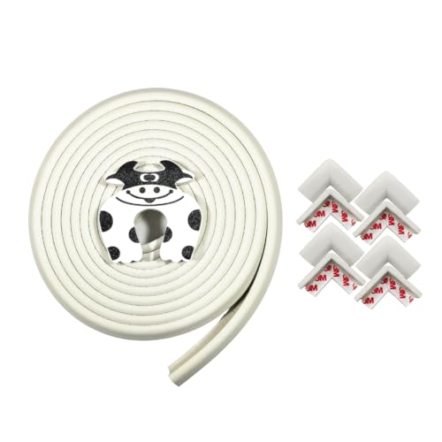 BabySafeHouse Edge Guard and Corner Protector – Extra Long 19ft (16.5ft Edge + 8 Pre-Taped Corner Guards) and Cow Shape Door Stopper (White Color) for Baby Proofing & Child Safety - Image 1