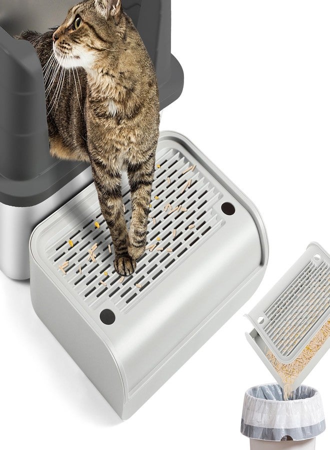 Lanstics Litter Box Step, Litter Box Ramp Grey Catcher with Filter Function Cat Steps for Litter Boxes Anti-Tracking & Easy to Clean, Ideal for Kitten & Elderly Cats (12" x8") - Image 1