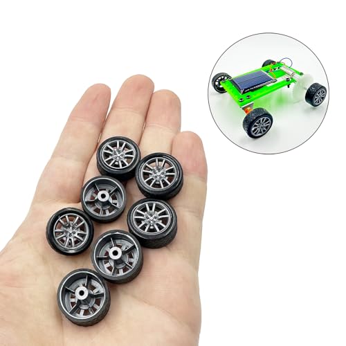URIMPAVIDO 20PCS Small Toy Car Wheel 18mm Model Car Mini Rubber Tire Wheels with 10PCS Shaft Round Rod Axles for DIY Model Toy RC Car Truck Robot Building Accessories (Silver 2x18mm) - Image 3