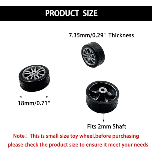URIMPAVIDO 20PCS Small Toy Car Wheel 18mm Model Car Mini Rubber Tire Wheels with 10PCS Shaft Round Rod Axles for DIY Model Toy RC Car Truck Robot Building Accessories (Silver 2x18mm) - Image 4