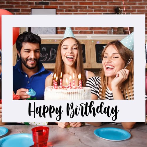 Beeveer 32 x 24 Inch Extra Large Happy Birthday Photo Booth Selfie Frame Props Picture DIY Cutouts Photo Backdrop Cardboard Props for Party Supplies FavorsHorizontalWhite - Image 1