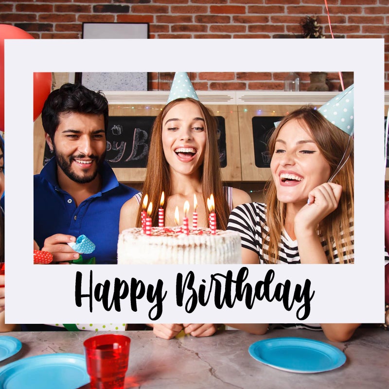 Beeveer 32 x 24 Inch Extra Large Happy Birthday Photo Booth Selfie Frame Props Picture DIY Cutouts Photo Backdrop Cardboard Props for Party Supplies FavorsHorizontalWhite - Image 2