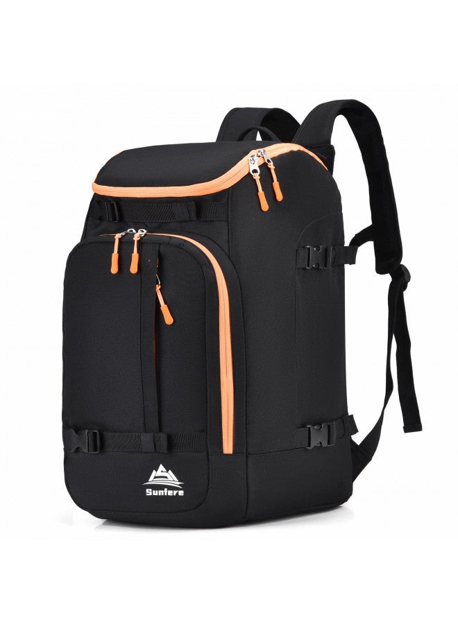 FeedMoo FeedMoo Ski Boot Bag Cooler Backpack 50L Waterproof Snowboard Travel Luggage Snow Bags Black with Orange Zipper for Youth Men Ski Helmet Goggles Gloves Skiing Gear Accessories(Black Orange)  - Image 1