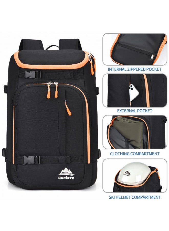 FeedMoo FeedMoo Ski Boot Bag Cooler Backpack 50L Waterproof Snowboard Travel Luggage Snow Bags Black with Orange Zipper for Youth Men Ski Helmet Goggles Gloves Skiing Gear Accessories(Black Orange)  - Image 4