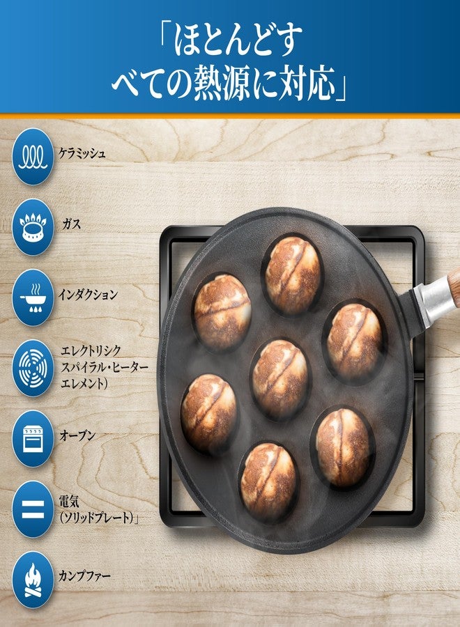 StarBlue 7-Hole Cast Iron Aebleskiver Pan Detachable Wooden Handle, Pre-Seasoned, Aebleskiver Sticks and Recipe Book Included - Image 4