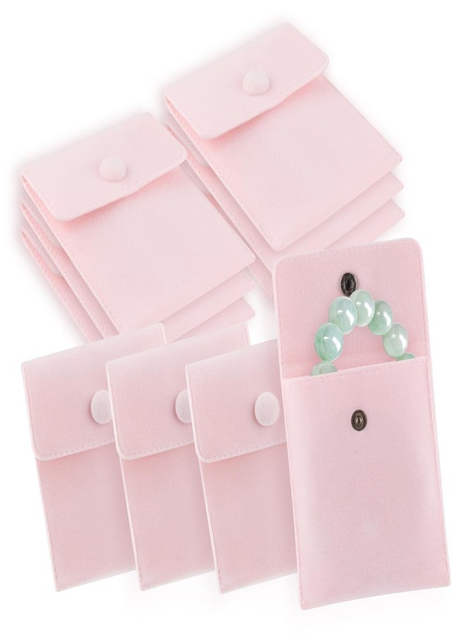 BOSMIOW 10 Packs Velvet Jewelry Pouch with Snap Button,8.5 * 10cm Small Bracelet Packaging Bags,Envelope Style Storage Bags,Gift Bags for Rings Necklace Earrings Watch,Pink - Image 1