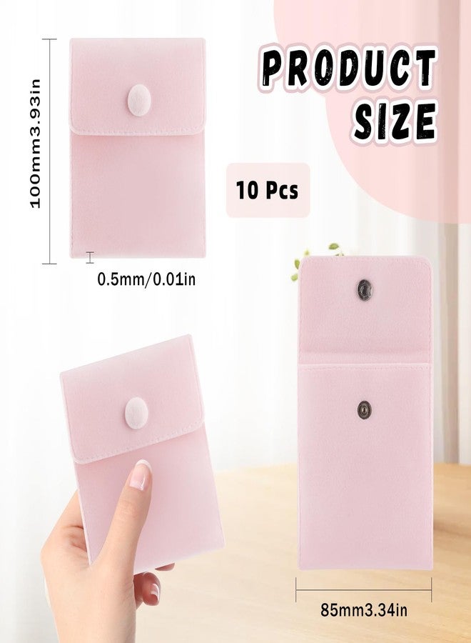 BOSMIOW 10 Packs Velvet Jewelry Pouch with Snap Button,8.5 * 10cm Small Bracelet Packaging Bags,Envelope Style Storage Bags,Gift Bags for Rings Necklace Earrings Watch,Pink - Image 2