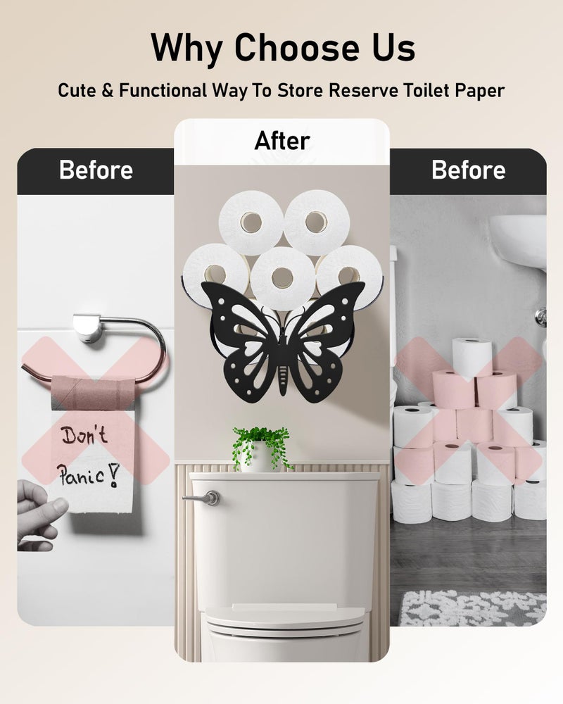 Wigag Butterfly Toilet Paper Holder for Extra 8 Rolls  Funny Decorative Toilet Paper Storage Wall Mounted  Farmhouse Bathroom Animal Decor Accessoris Storage Cabinet - Image 4