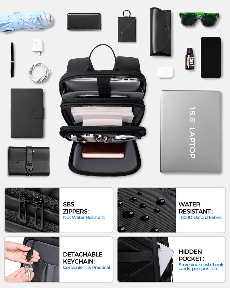 Fenree.geer Slim Laptop Backpack for Men, Lightweight Backpack with USB Charging Port,Water Resistant 15.6 Inch Laptop Bag - Black - Image 5