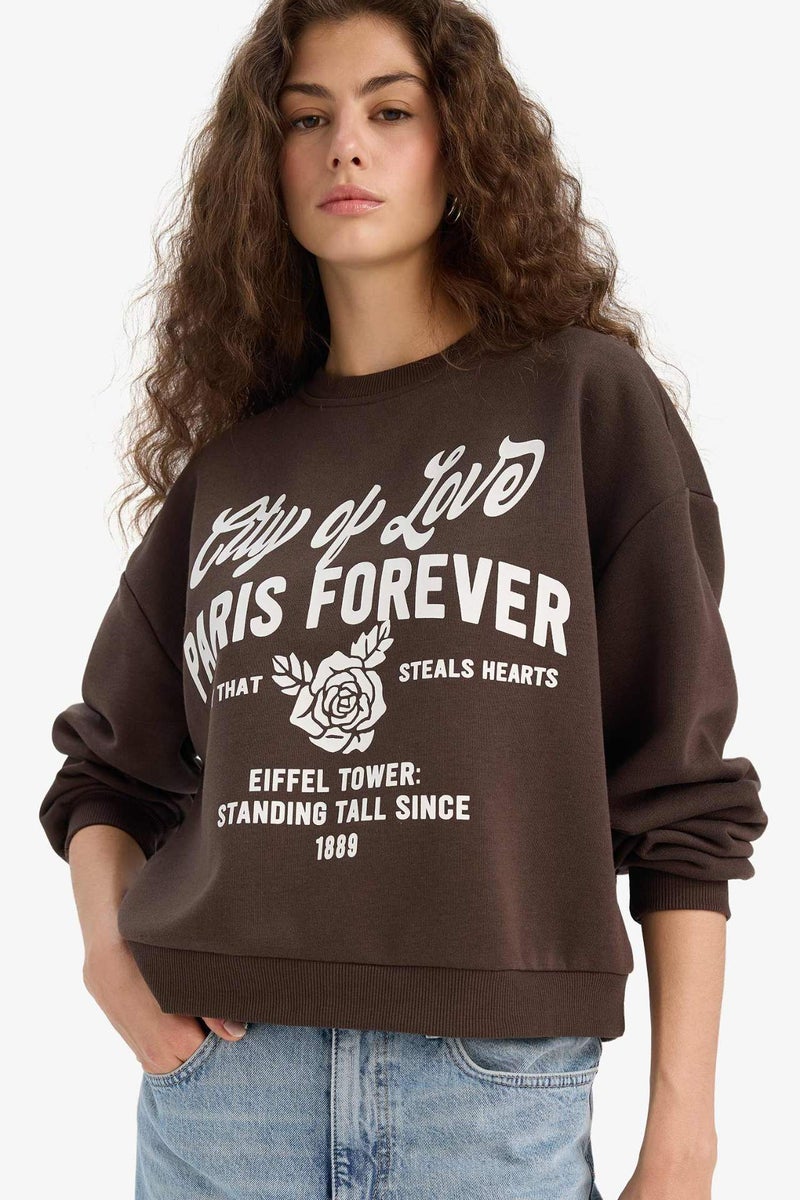 DeFacto Regular Fit Printed Long Sleeve Sweatshirt - Image 1