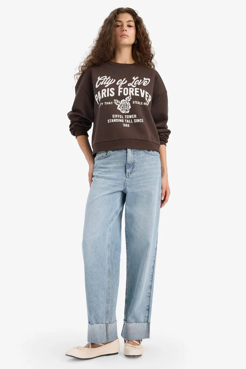 ديفاكتو Regular Fit Printed Long Sleeve Sweatshirt