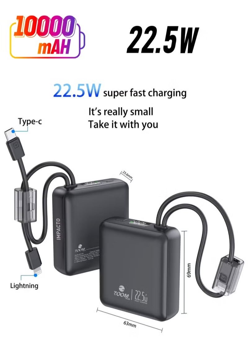 Zoom Plus ZP11B Ultra Slim 10,000mAh Power Bank, IMPACTO Super Fast 22.5W, Black - Image 1
