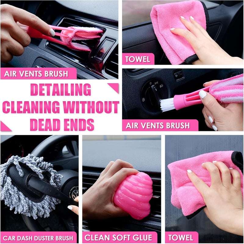 Viewsun 17pcs Car Cleaning Kit - Pink Car Interior Detailing Kit with High Power Handheld Vacuum and Accessories - Image 5