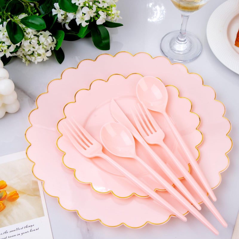 Supernal 180pcs Pink Plastic Silverware Plastic Silverware Heavy Duty Pink Party Plastic Cutlery Pink Plastic Forks Include 60 Pink Forks 60 Pink Knvies 60 Pink Spoons for Wedding Party or Daily Using - Image 3