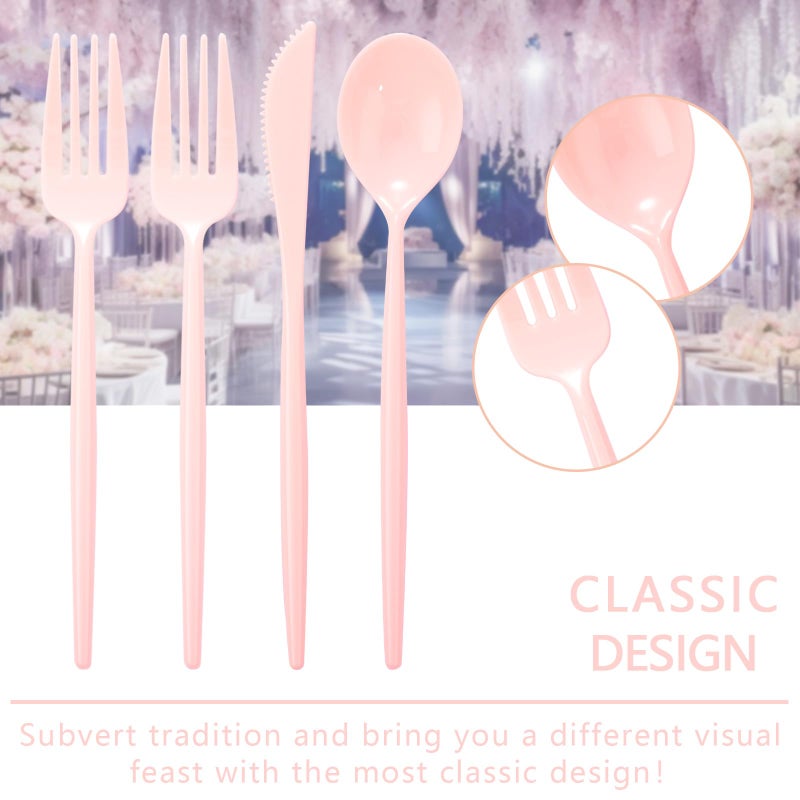 Supernal 180pcs Pink Plastic Silverware Plastic Silverware Heavy Duty Pink Party Plastic Cutlery Pink Plastic Forks Include 60 Pink Forks 60 Pink Knvies 60 Pink Spoons for Wedding Party or Daily Using - Image 4