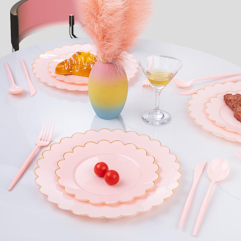 Supernal 180pcs Pink Plastic Silverware Plastic Silverware Heavy Duty Pink Party Plastic Cutlery Pink Plastic Forks Include 60 Pink Forks 60 Pink Knvies 60 Pink Spoons for Wedding Party or Daily Using - Image 2