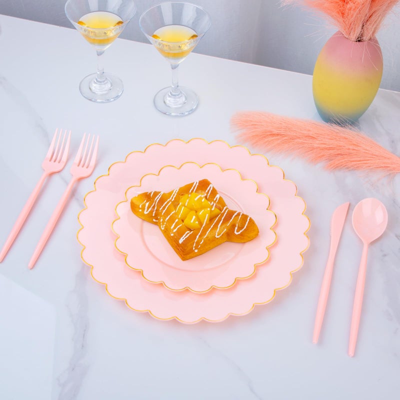 Supernal 180pcs Pink Plastic Silverware Plastic Silverware Heavy Duty Pink Party Plastic Cutlery Pink Plastic Forks Include 60 Pink Forks 60 Pink Knvies 60 Pink Spoons for Wedding Party or Daily Using - Image 5
