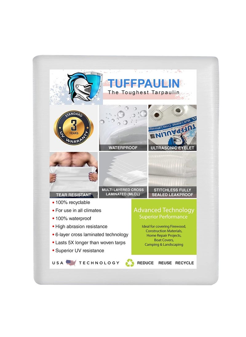 TUFFPAULIN TUFFPAULIN 9FT X 6FT 120 GSM White Tarpaulin Tirpal Tadpatri Tharpai Thadika Extra Strong Reinforced Eyelets UV Resistant Waterproof 6 Layer MLCL 3D Rib Technology1 No  - Image 2