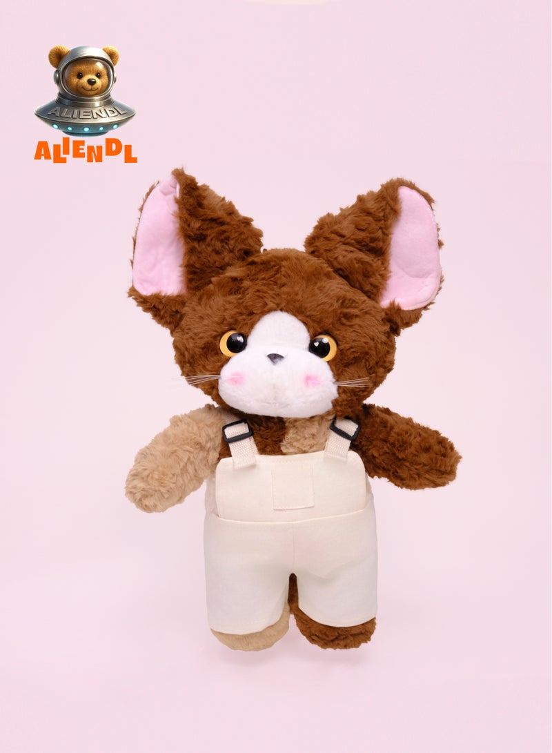 ALIENDL Whisper Cat – Plush Cat Stuffed Animal Toy for Baby Kids, Soft Cute Cat Plush Gift Set with Removable Clothes (Overalls) & Pouch, Perfect Gift for Kids, Friends & Couples - Image 2