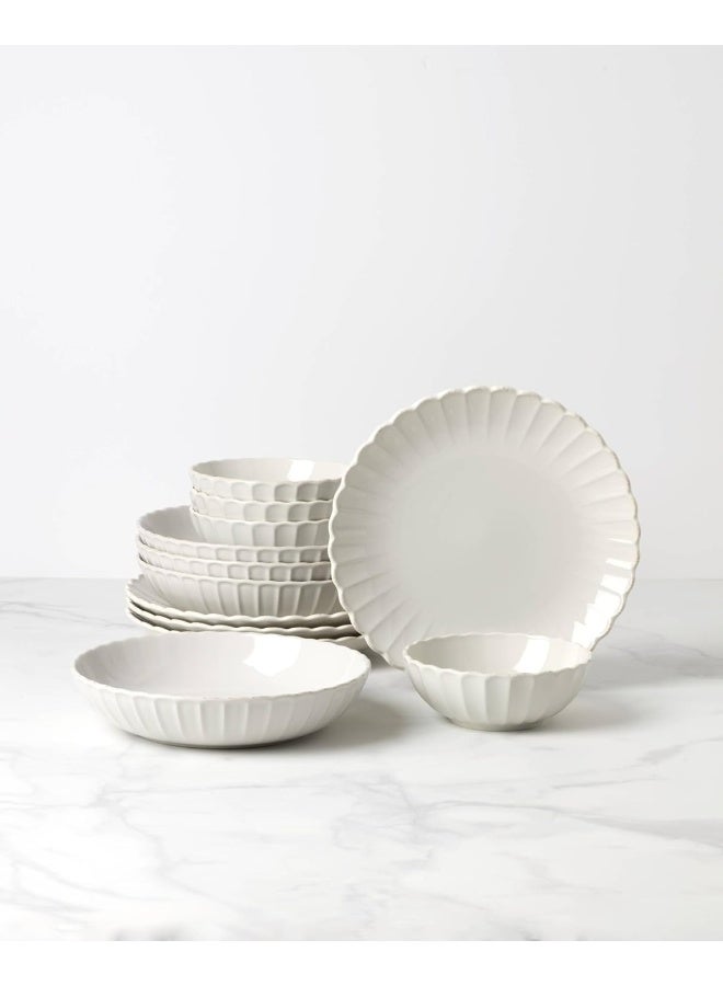 Lenox White French Perle Scallop Piece Dinnerware Set 12 Count - Image 2