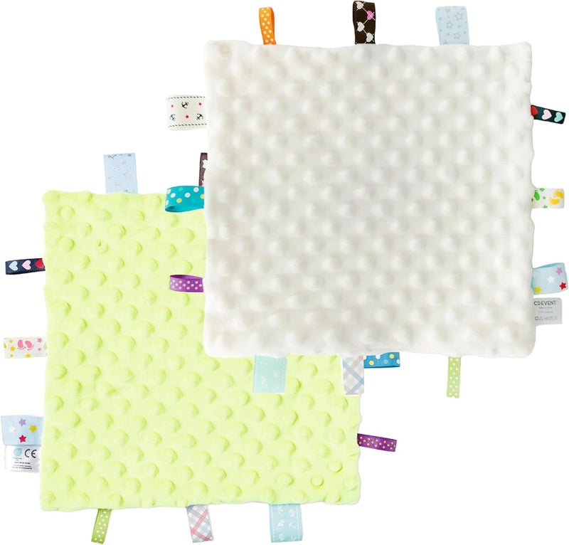 CREVENT Tag Security Blankets for Babies, Soft Small Loveys for Boys, Baby Comforter Sensory Blanket, Great Gifts for Birthday Baby Shower - 10"X10" Green + Ivory - Image 1