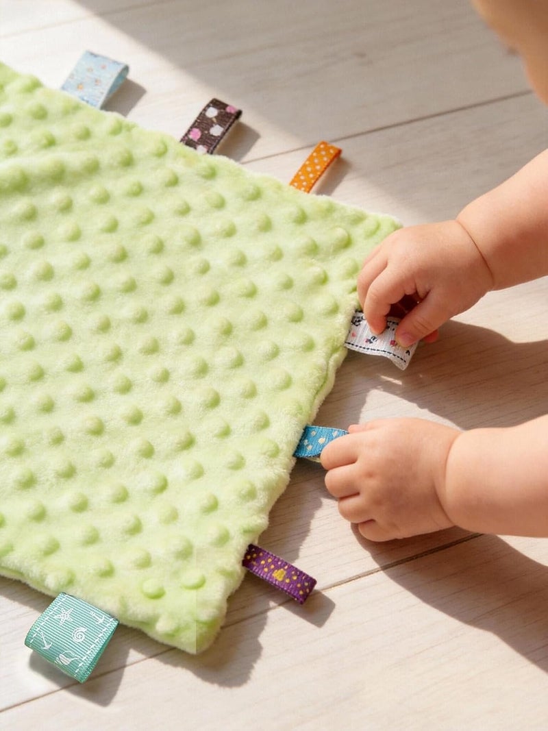 CREVENT Tag Security Blankets for Babies, Soft Small Loveys for Boys, Baby Comforter Sensory Blanket, Great Gifts for Birthday Baby Shower - 10"X10" Green + Ivory - Image 2