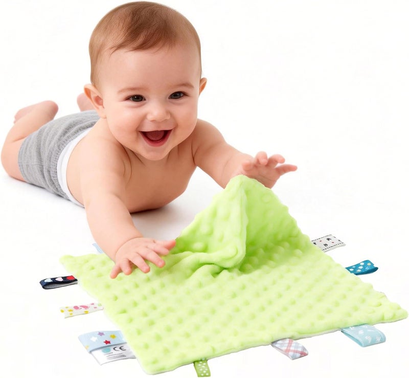 CREVENT Tag Security Blankets for Babies, Soft Small Loveys for Boys, Baby Comforter Sensory Blanket, Great Gifts for Birthday Baby Shower - 10"X10" Green + Ivory - Image 4