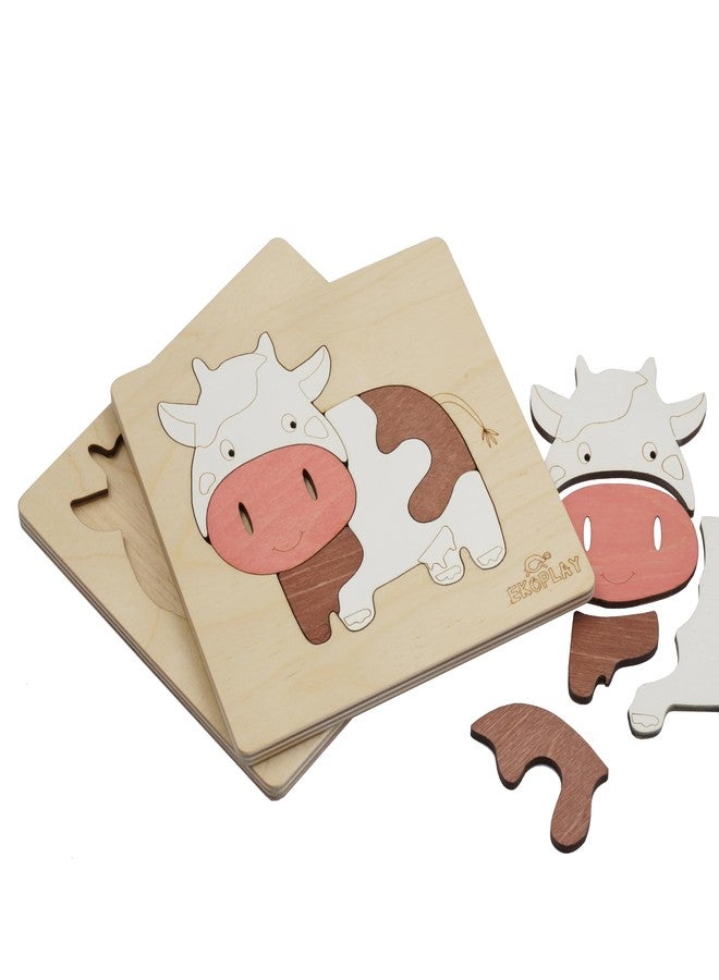 EKOPLAY Wooden Puzzles for Kids, 5 Piece Jigsaw Puzzle for Pre-School Kids, Learning Educational Toys Gifts for Boys Girls | Animal Puzzles Sets, Pets Happy Cow | Age 3+ Years - Image 5