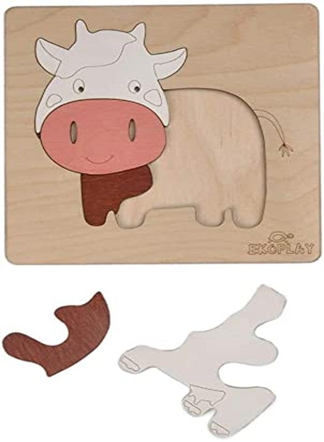 EKOPLAY Wooden Puzzles for Kids, 5 Piece Jigsaw Puzzle for Pre-School Kids, Learning Educational Toys Gifts for Boys Girls | Animal Puzzles Sets, Pets Happy Cow | Age 3+ Years - Image 4