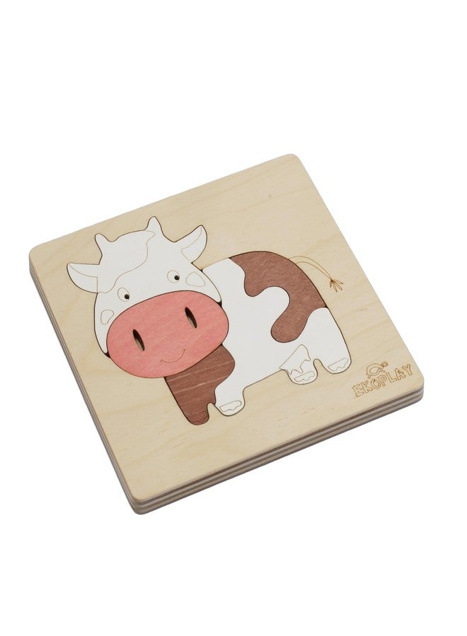 EKOPLAY Wooden Puzzles for Kids, 5 Piece Jigsaw Puzzle for Pre-School Kids, Learning Educational Toys Gifts for Boys Girls | Animal Puzzles Sets, Pets Happy Cow | Age 3+ Years - Image 3