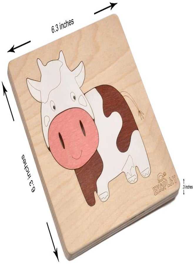 EKOPLAY Wooden Puzzles for Kids, 5 Piece Jigsaw Puzzle for Pre-School Kids, Learning Educational Toys Gifts for Boys Girls | Animal Puzzles Sets, Pets Happy Cow | Age 3+ Years - Image 2