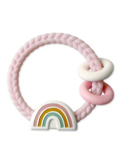 Itzy Ritzy Silicone Teether With Rattle; Rattle Teether Features Rattle Sound, Two Silicone Teething Rings And Raised Texture To Soothe Gums; Ages 3 Months And Up (Pink Rainbow)  - Image 1