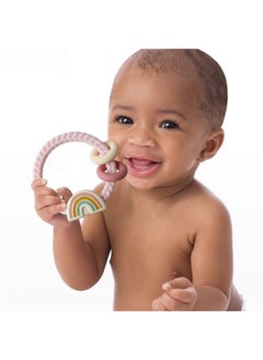 Itzy Ritzy Silicone Teether With Rattle; Rattle Teether Features Rattle Sound, Two Silicone Teething Rings And Raised Texture To Soothe Gums; Ages 3 Months And Up (Pink Rainbow)  - Image 2