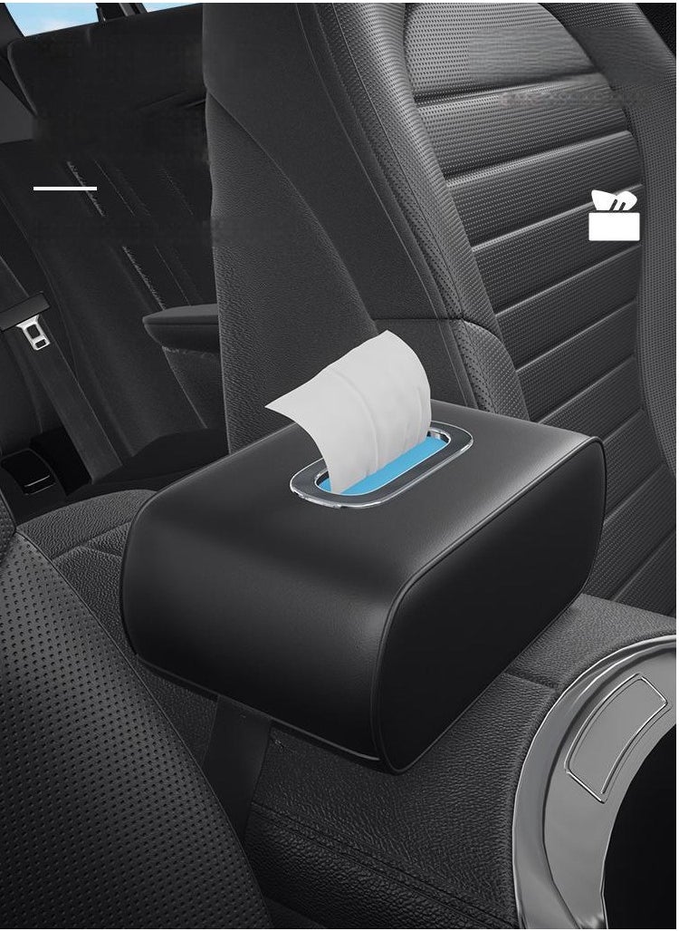 Nakhl Premium Leather Car Tissue Box Holder - Universal Fit for Center Console, Seat Back & Armrest, Strap-Mounted Soft PU Leather Car Organizer  - Image 1