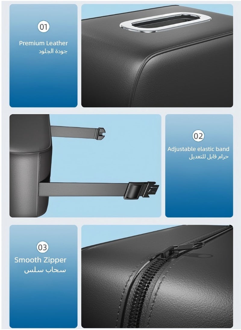 Nakhl Premium Leather Car Tissue Box Holder - Universal Fit for Center Console, Seat Back & Armrest, Strap-Mounted Soft PU Leather Car Organizer  - Image 2