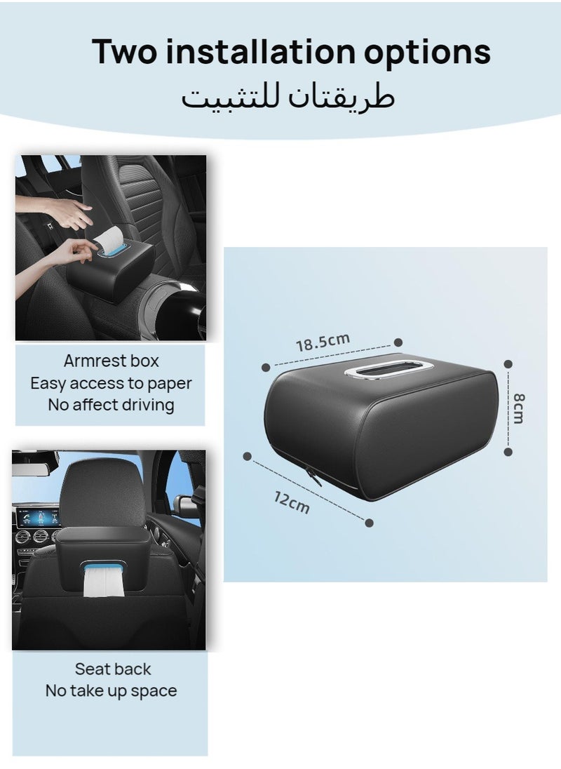 Nakhl Premium Leather Car Tissue Box Holder - Universal Fit for Center Console, Seat Back & Armrest, Strap-Mounted Soft PU Leather Car Organizer  - Image 4