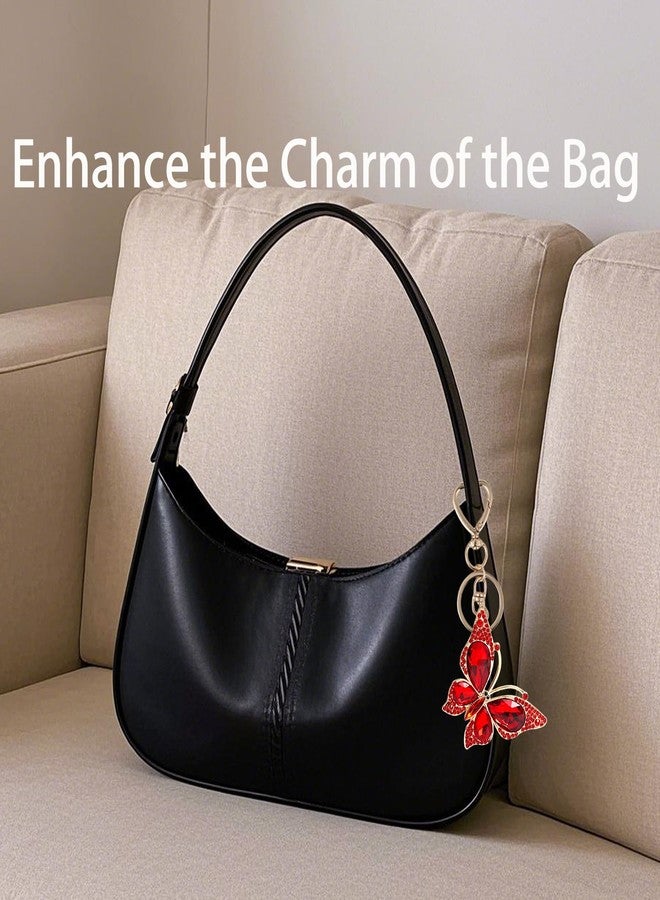 Weixiltc Charm Keychain for Women, Cute Heart Key Chain with Diamond Butterfly Pendant, Lovely Bag & Purse Keyring Accessory (Red) - Image 2