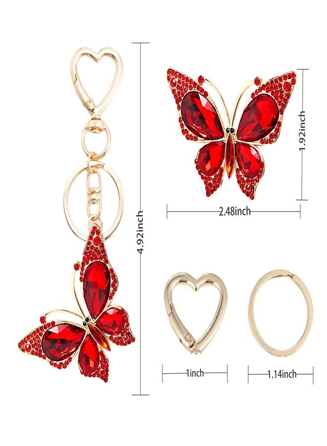 Weixiltc Charm Keychain for Women, Cute Heart Key Chain with Diamond Butterfly Pendant, Lovely Bag & Purse Keyring Accessory (Red) - Image 5