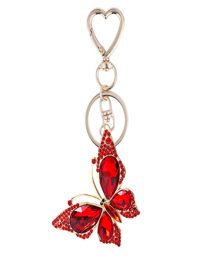 Weixiltc Charm Keychain for Women, Cute Heart Key Chain with Diamond Butterfly Pendant, Lovely Bag & Purse Keyring Accessory (Red) - Image 1