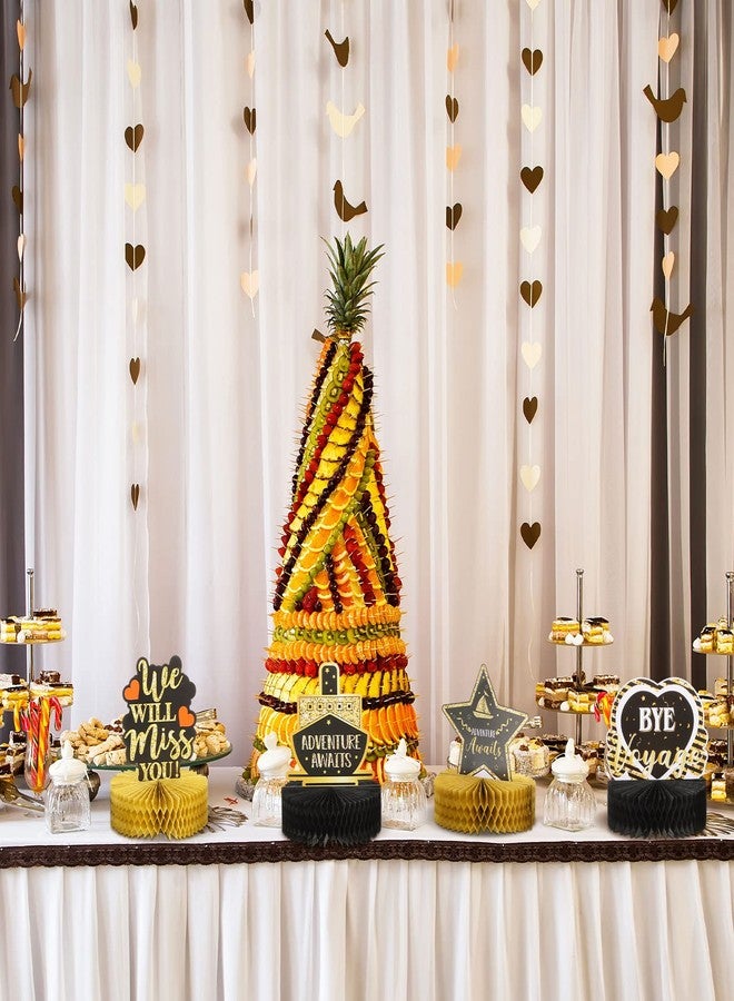 Marspark 9 Pcs Farewell Party Decorations Going Away Party Decorations We Will Miss You Table Honeycomb Centerpieces Black and Gold 3D Table Centerpiece for Retirement Graduation Supplies - Image 5