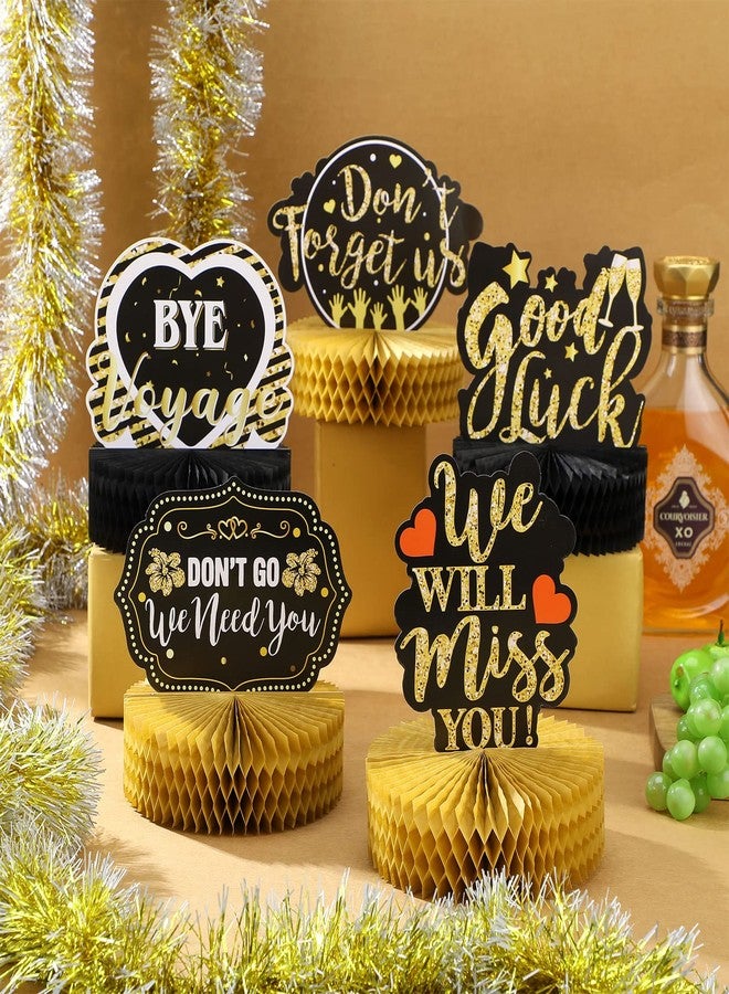 Marspark 9 Pcs Farewell Party Decorations Going Away Party Decorations We Will Miss You Table Honeycomb Centerpieces Black and Gold 3D Table Centerpiece for Retirement Graduation Supplies - Image 4