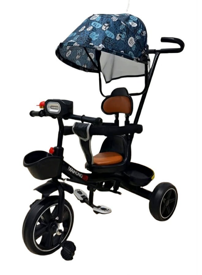 4 in 1 Convertible Baby Tricycle, Kid's Trike Ride On with Parental Adjust Push Handle, Children Tricycle with Canopy, Bicycle for Kids, Suitable for Boys & Girls (BLUE)