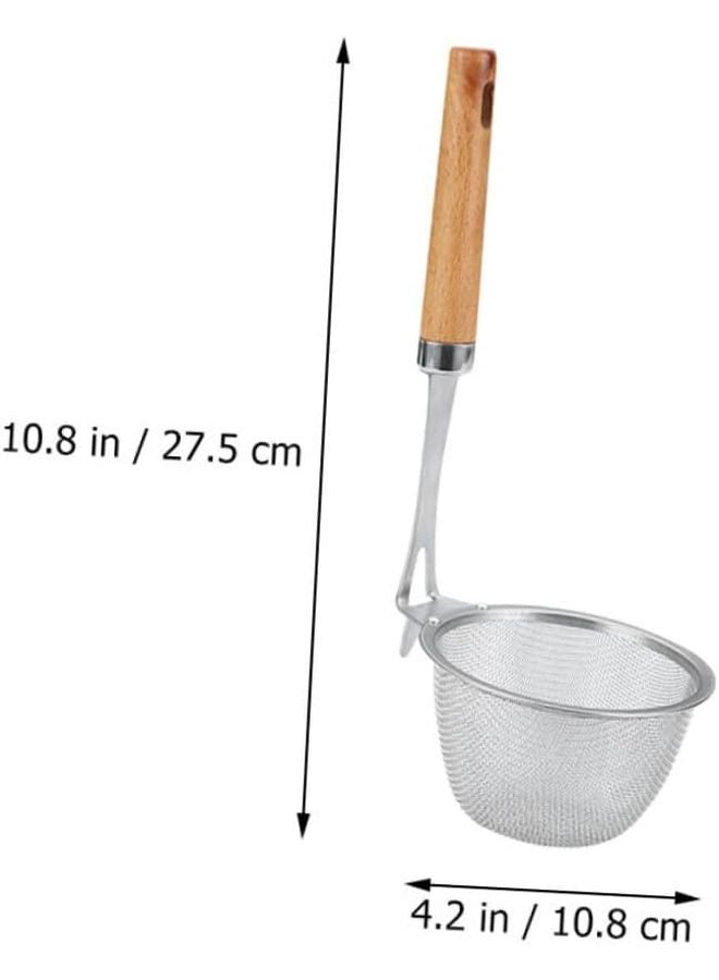 Wooden Handle Stainless Steel Strainer Colander For Noodles Pasta Rust Resistant Easy Grip - Image 2