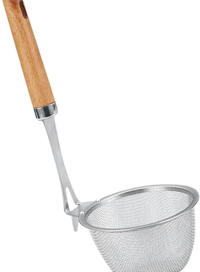 Wooden Handle Stainless Steel Strainer Colander For Noodles Pasta Rust Resistant Easy Grip - Image 1