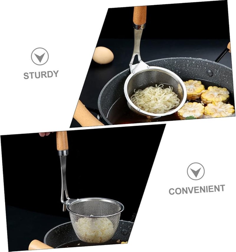 Wooden Handle Stainless Steel Strainer Colander For Noodles Pasta Rust Resistant Easy Grip - Image 5