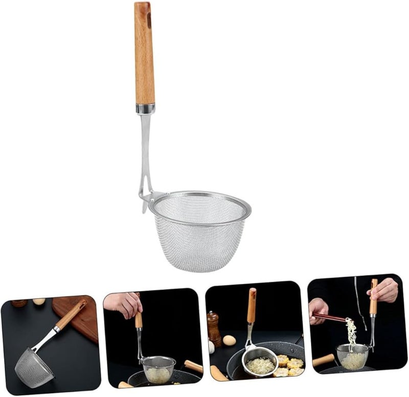 Wooden Handle Stainless Steel Strainer Colander For Noodles Pasta Rust Resistant Easy Grip - Image 3
