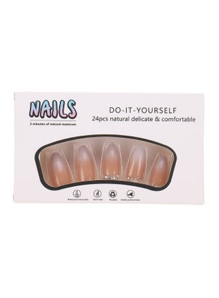 24Pcs French Ombre Press on Nails with Rhinestones, Medium Almond Nude Gradient Fake Nails, 3D Crystal Gem Artificial Finger Nails, Reusable Glue-On Manicure Set for Women - view 4