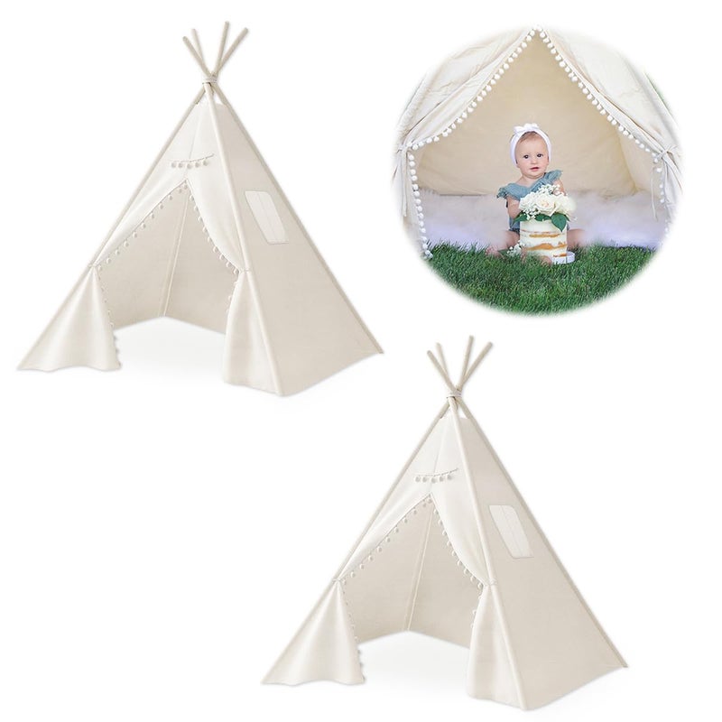Jamceoceo 2 PCS Teepee Tent for KidsWashable Tapered Kids Teepee TentBohemian Teepee TentsWhite Collapsible Sleepover Tentsfor Boys and Girls Sleepover Pajamas Party Birthday SPA - Image 3
